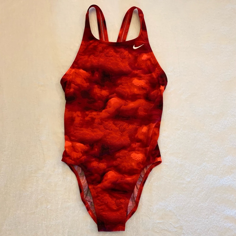 Nike Womens One Piece Red Black Design Fastback Swimsuit Competition Swimwear 10